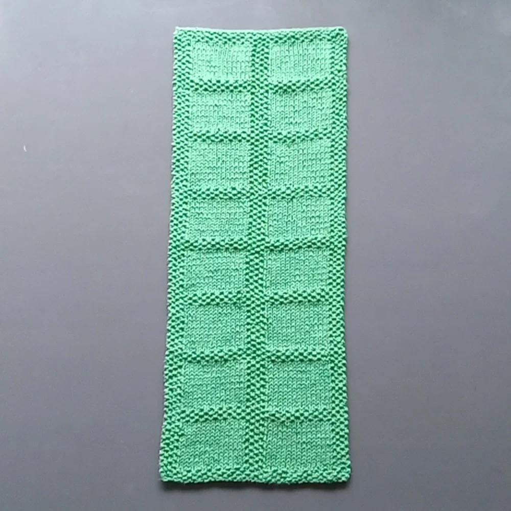 Hand Crafted Handknit Grass Green Textured Windowpane Design Hand Towel